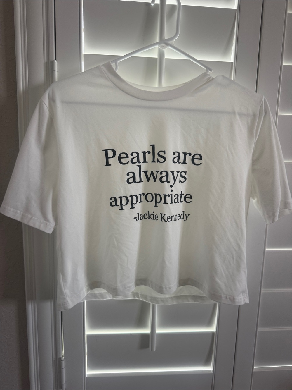 Source Unknown White Crop Tee with Navy Quote